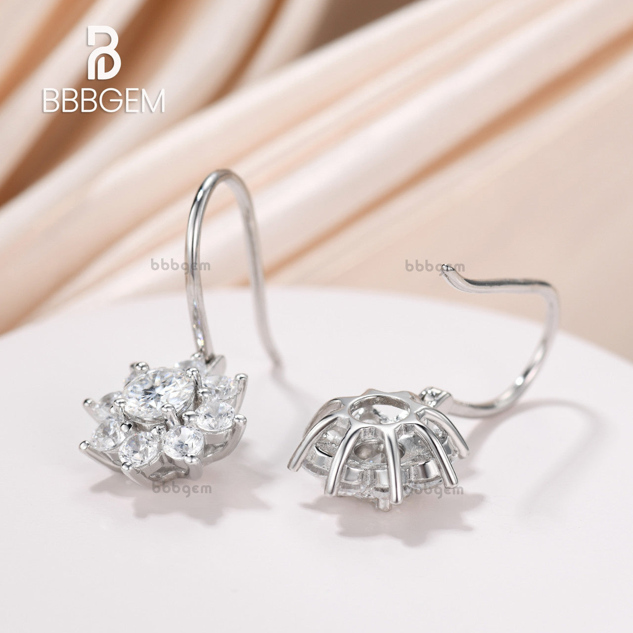 Hook Dangle Earrings Halo Moissanite Flower Earrings For Women Cluster Sunflower Round Moissanite Drop Earrings For Her