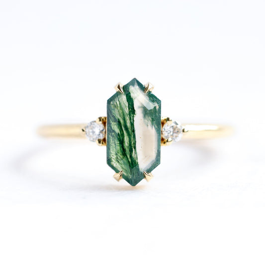 Hayley Hexagon Moss Agate Ring with Diamonds