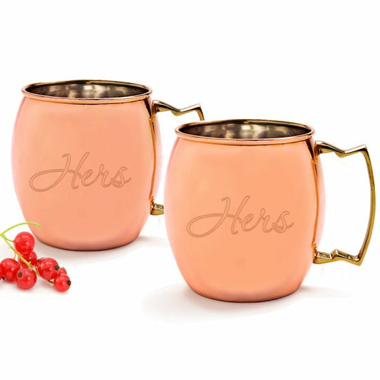 Hers / Hers Moscow Mule Copper Mug w/ Unique Handle (Set of 2)