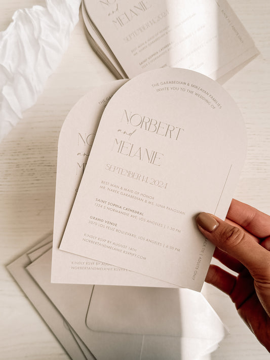 Modern Arch Wedding Invitation Suite | Minimalist Wedding Invite with Envelopes • Custom Printed Invitation • Neutral Wedding Invitation Set
