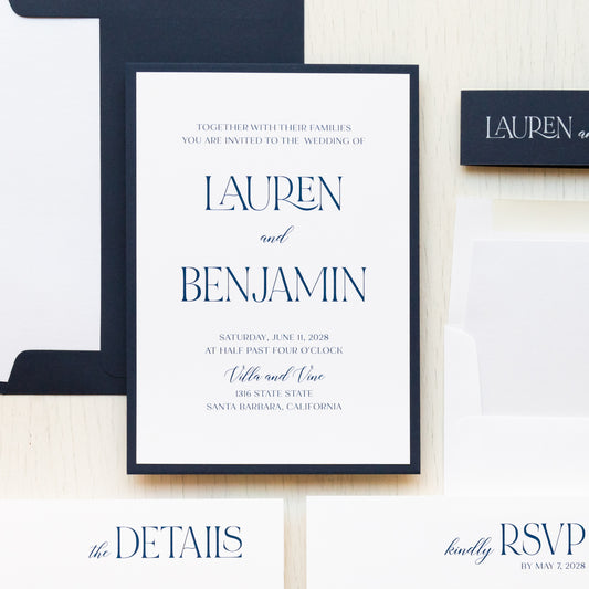 Navy Luxury Wedding Invitations