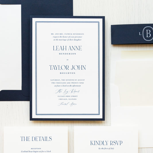 Blue Monogram Wedding Invitations