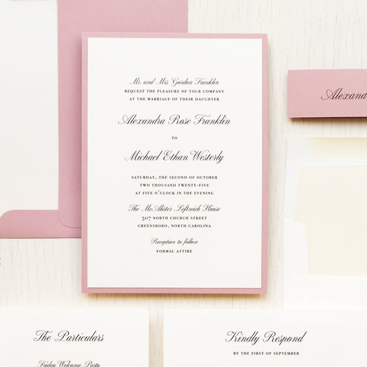 Dusty Rose Script Wedding Invitations