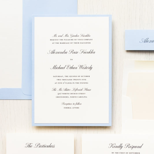 Pale Blue Script Wedding Invitations