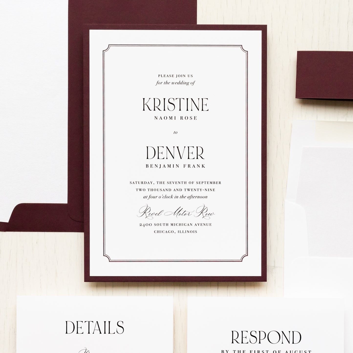 White & Burgundy Wedding Invitations