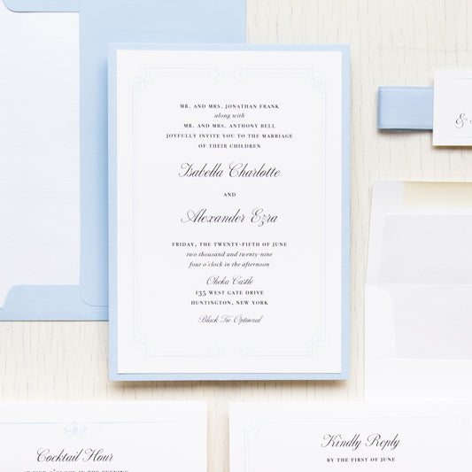 Elegant Blue Script Wedding Invitations