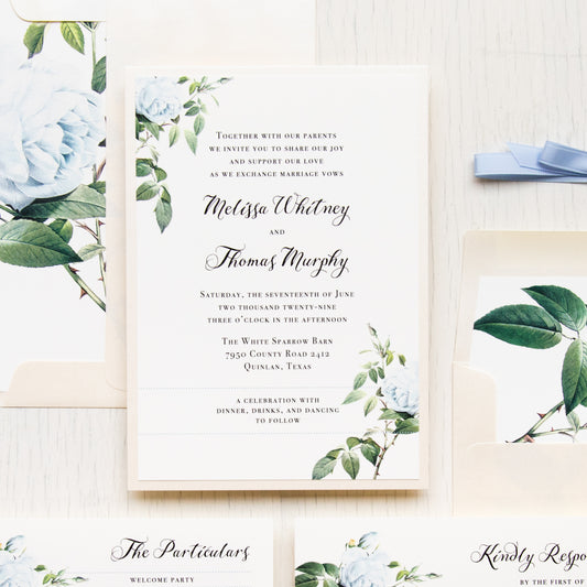 Ivory & Blue Floral Wedding Invitations
