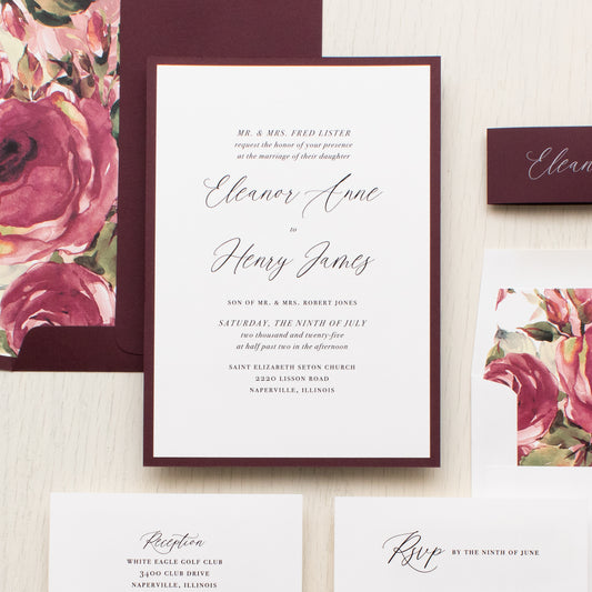 Burgundy Script Wedding Invitations