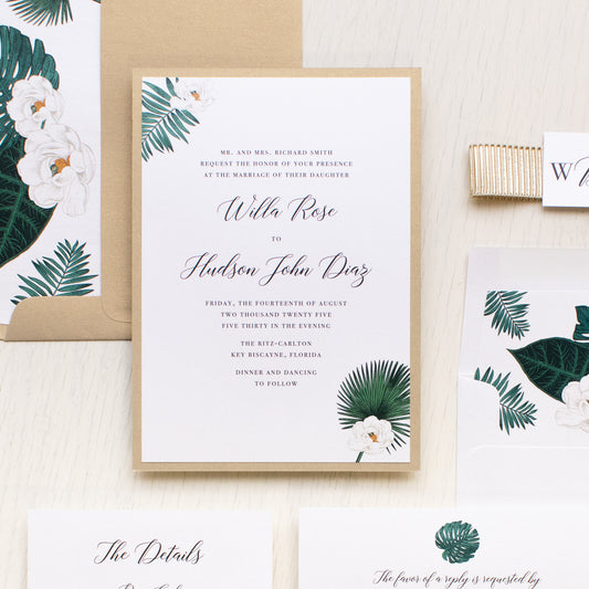 Tropical Gold & White Wedding Invitations