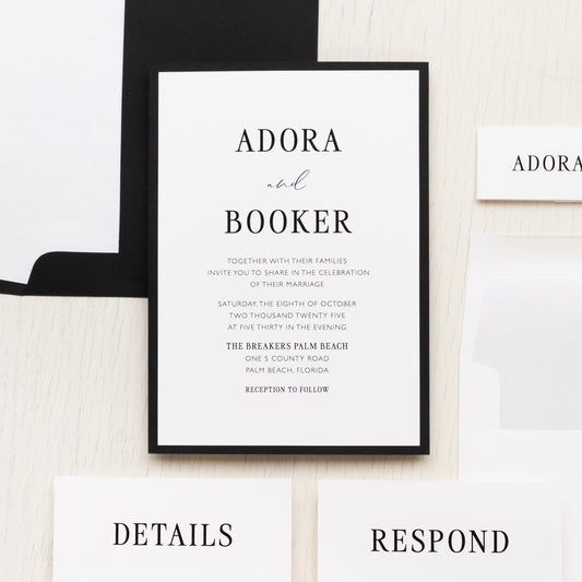 Black Tie Modern Wedding Invitations
