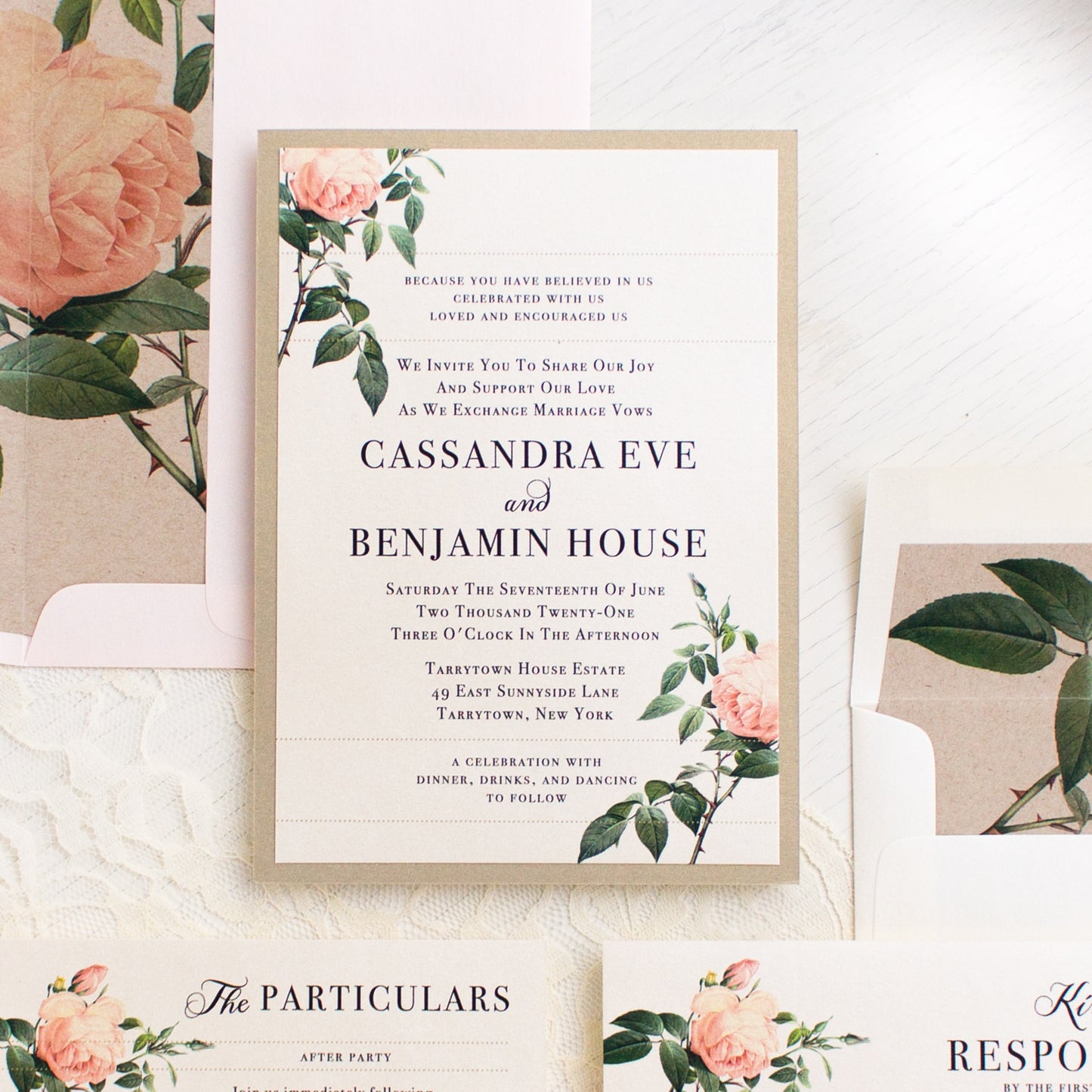 Ivory & Blush Floral Wedding Invitations
