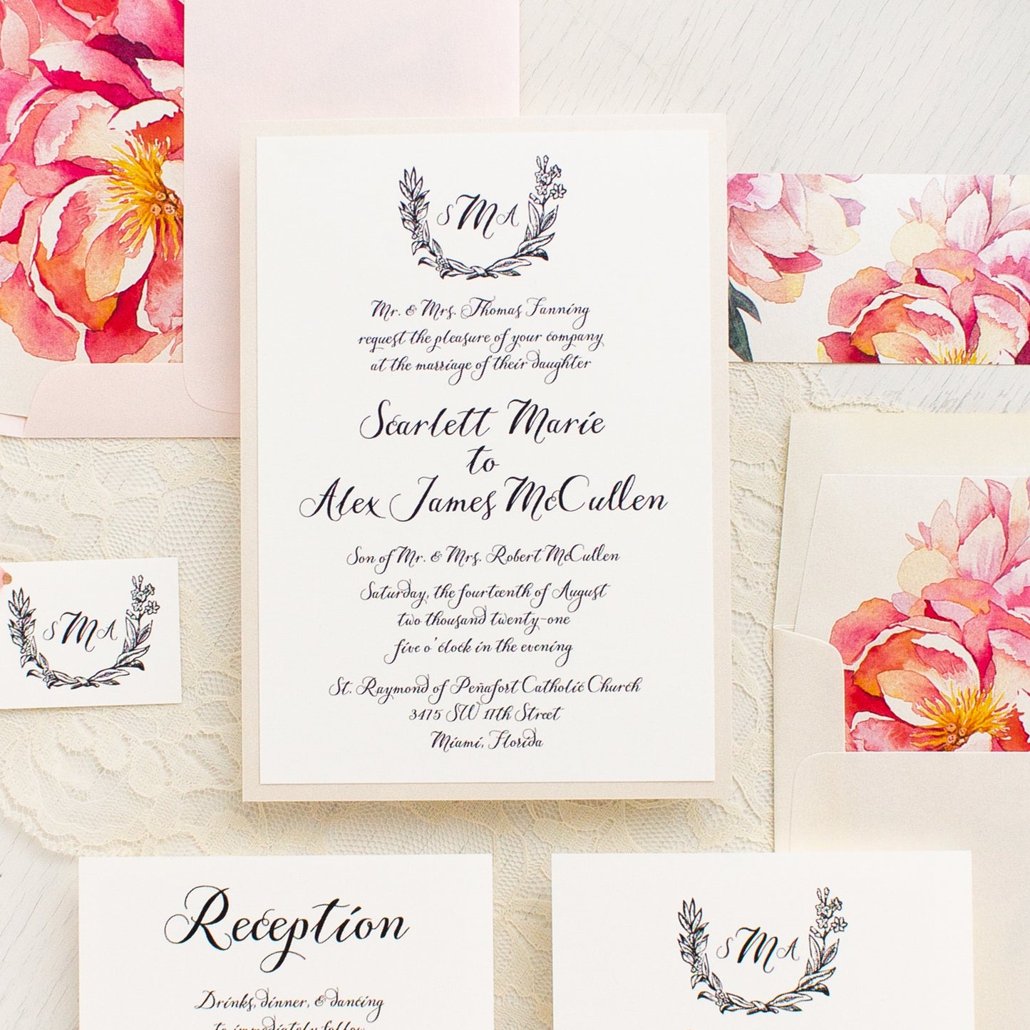 Pink Peonies Wedding Invitations