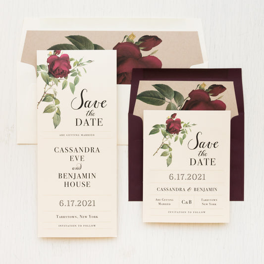 Ivory & Burgundy Floral Save The Dates