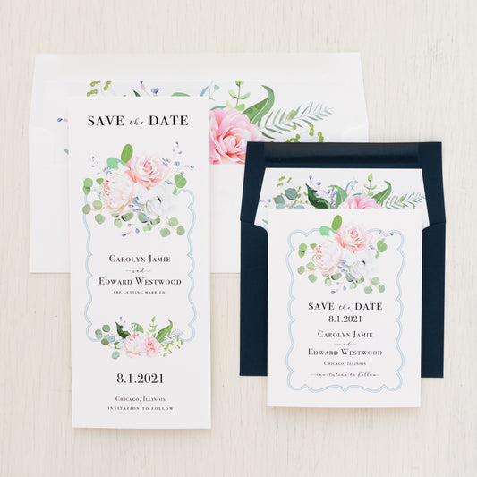 Dusty Blue Floral Save The Dates
