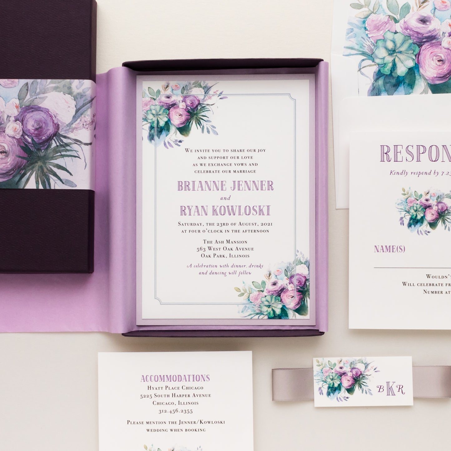 Watercolor Rose Boxed Wedding Invitations