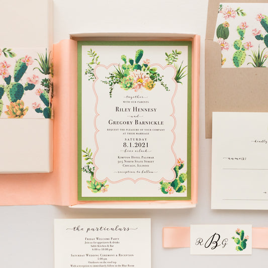 Blush Cactus Boxed Wedding Invitations