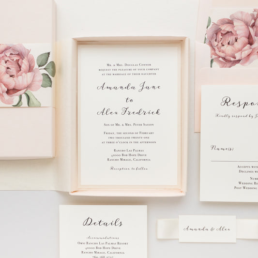 Blush Script Boxed Wedding Invitations
