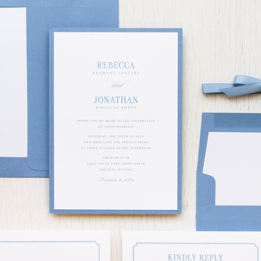 Dusty Blue Bow Formal Wedding Invitations