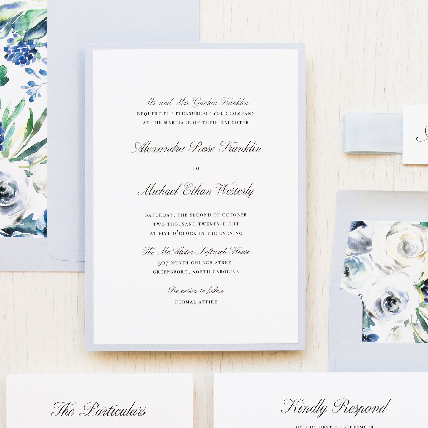 Cool Blue Floral Wedding Invitations