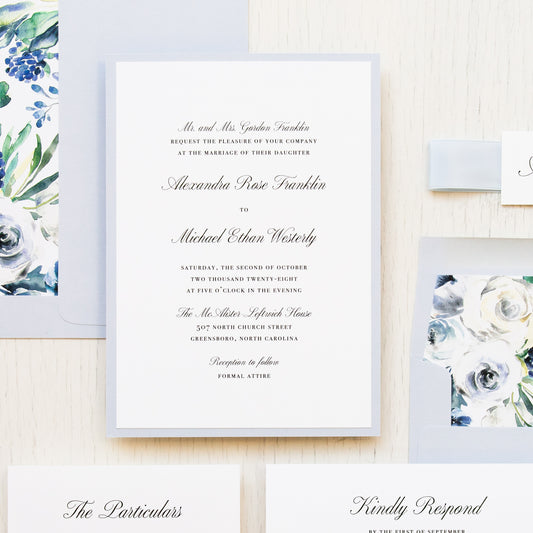 Cool Blue Floral Wedding Invitations