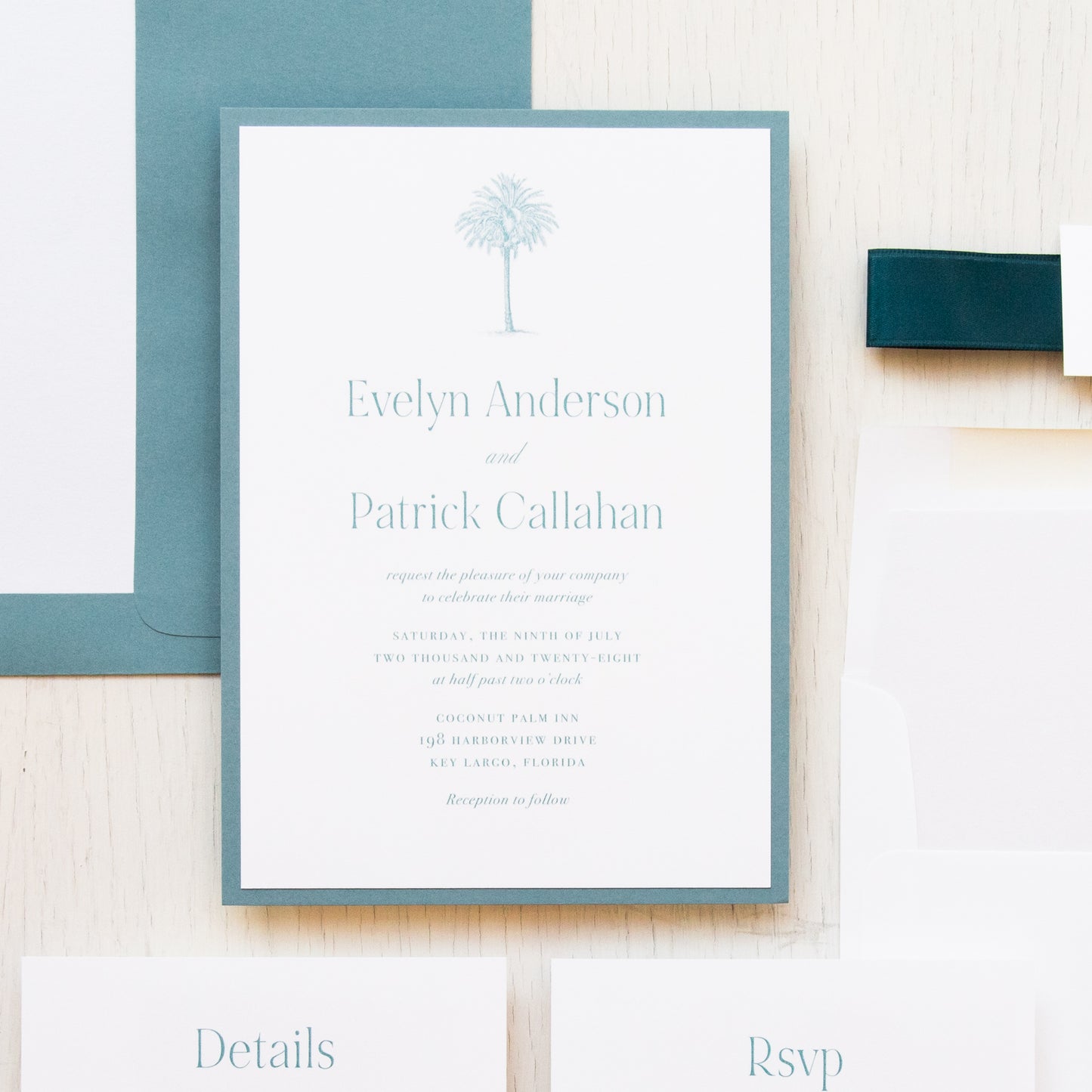 Seaglass Palm Wedding Invitations