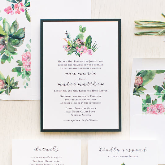 Emerald Cactus Wedding Invitations