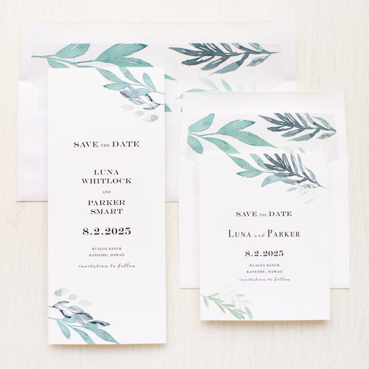 Minimal Greenery Save The Dates