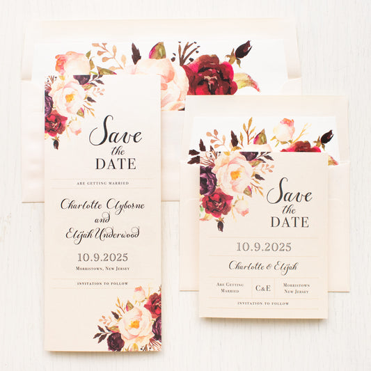 Burgundy Floral Save The Dates