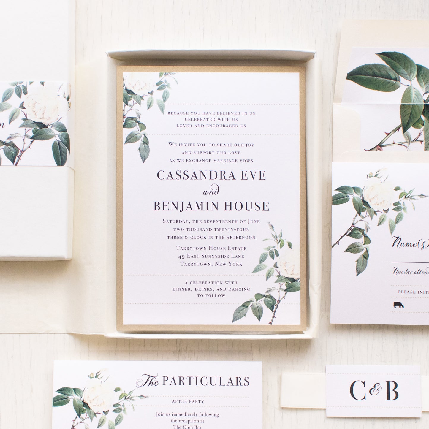 Ivory & White Floral Boxed Wedding Invitations