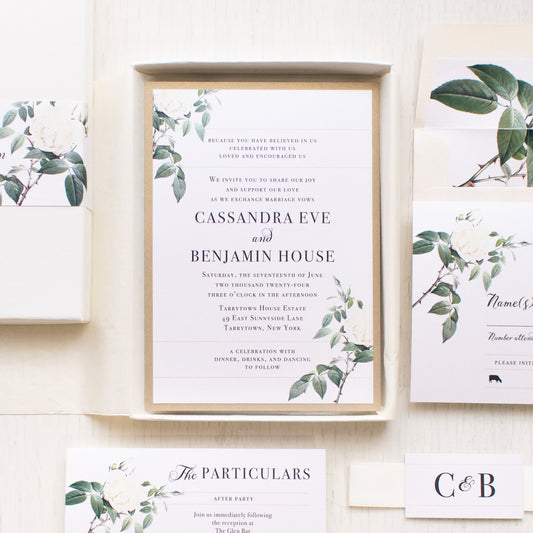 Ivory & White Floral Boxed Wedding Invitations