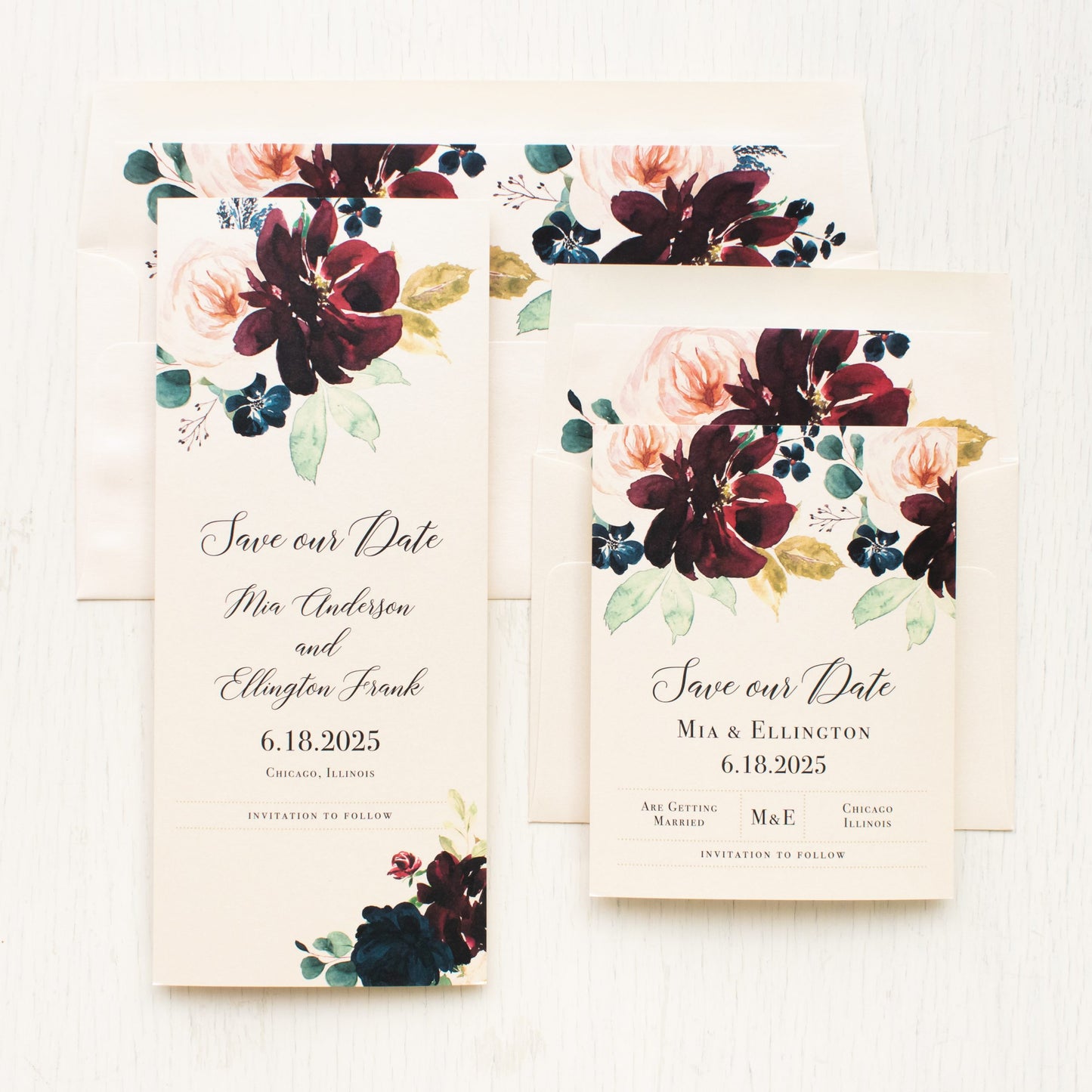 Burgundy Romance Save The Dates