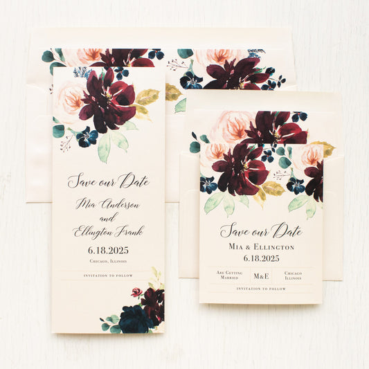 Burgundy Romance Save The Dates