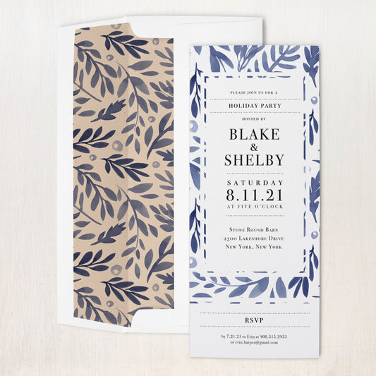 Indigo Branches Holiday Party Invitations