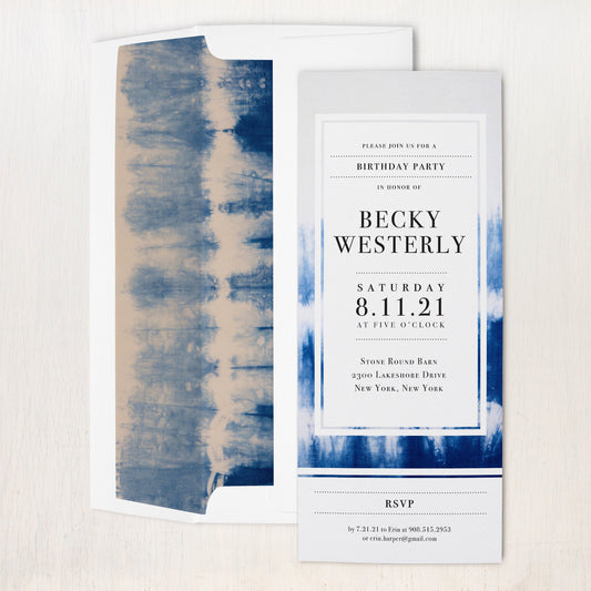 Indigo Dye Birthday Party Invitations
