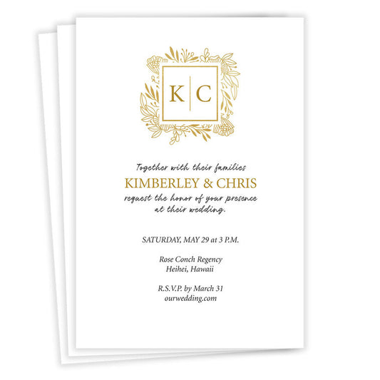 Golden Monogram Flat Wedding Invitation
