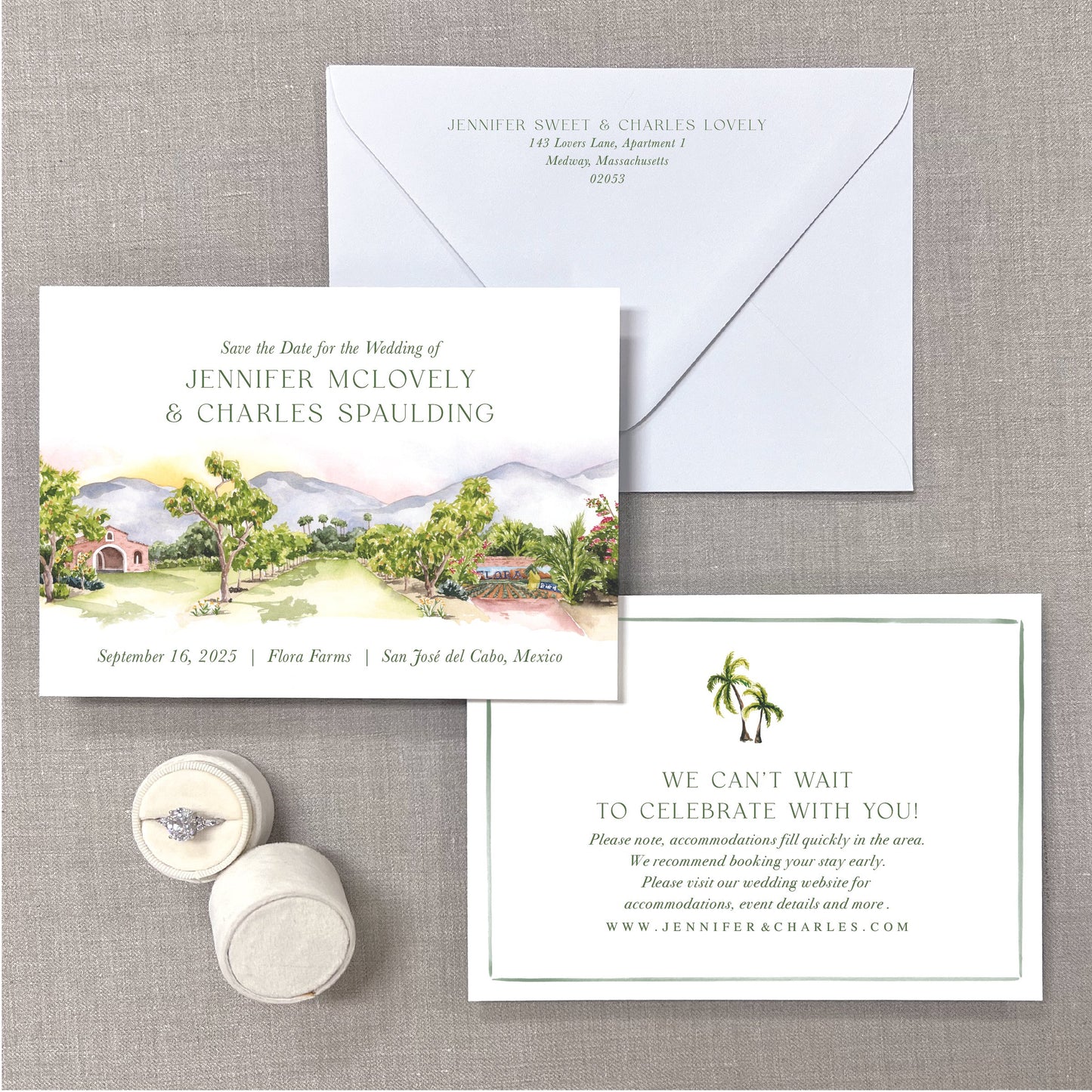 Flora Farms, San Jose Del Cabo, Mexico, Watercolor Venue Save The Dates