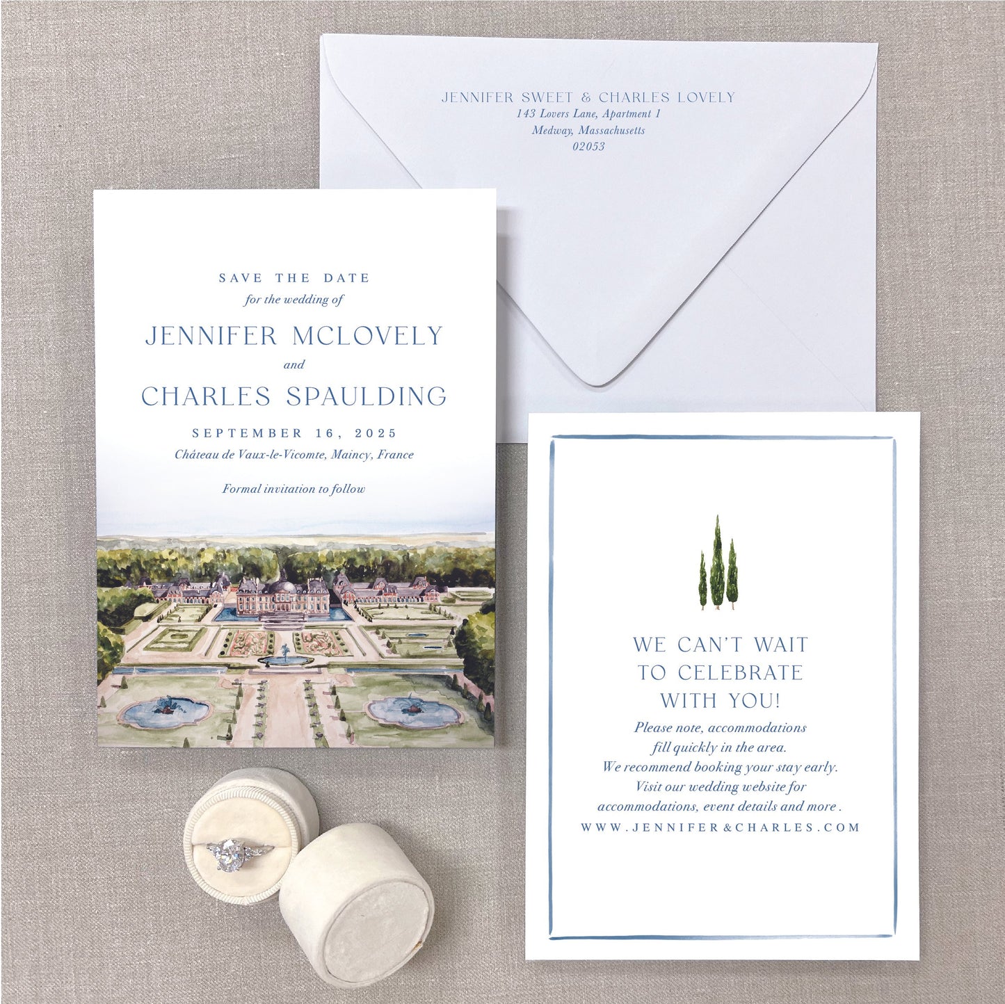 Chã‚Teau De Vaux-Le-Vicomte (Aerial View), Maincy, France, Watercolor Venue Save The Dates