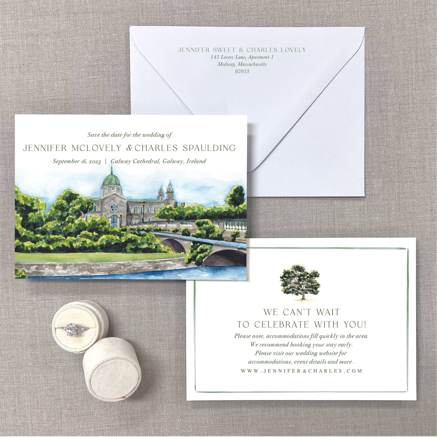 Galway Cathedral, Galway, Ireland, Watercolor Venue Save The Dates