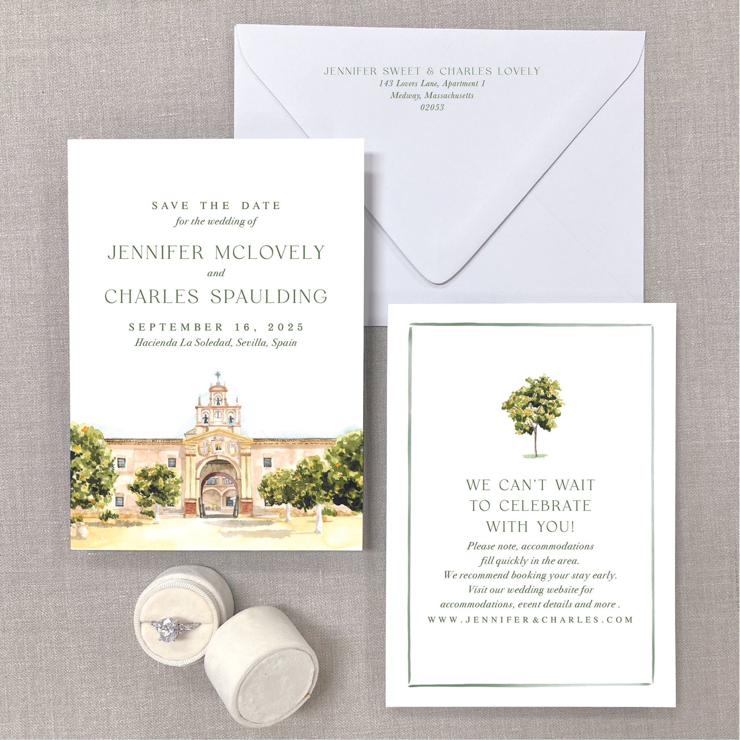 Hacienda La Soledad, Sevilla, Seville, Spain, Watercolor Venue Save The Dates