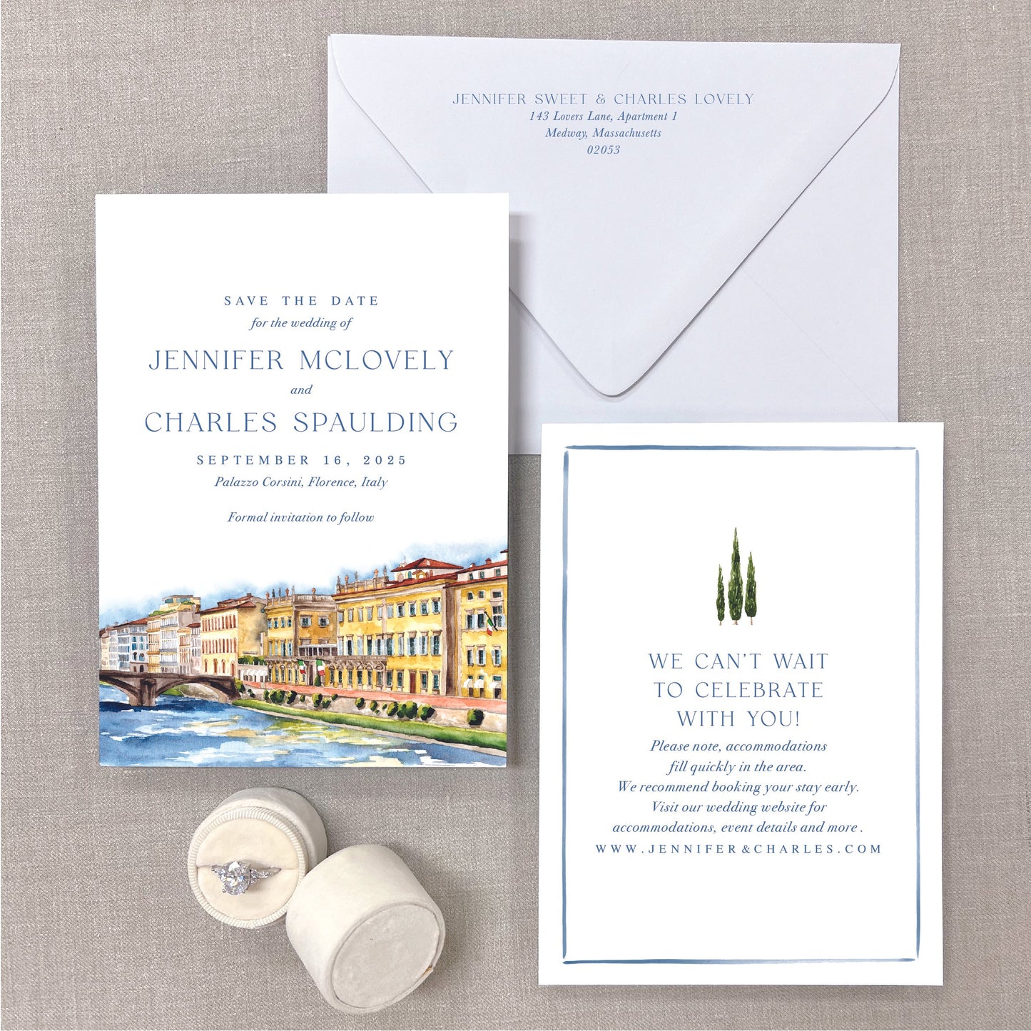 Palazzo Corsini, Florence, Italy, Watercolor Venue Save The Dates