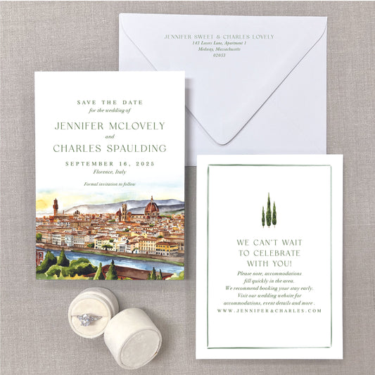 Florence, Italy, Watercolor City Save The Dates
