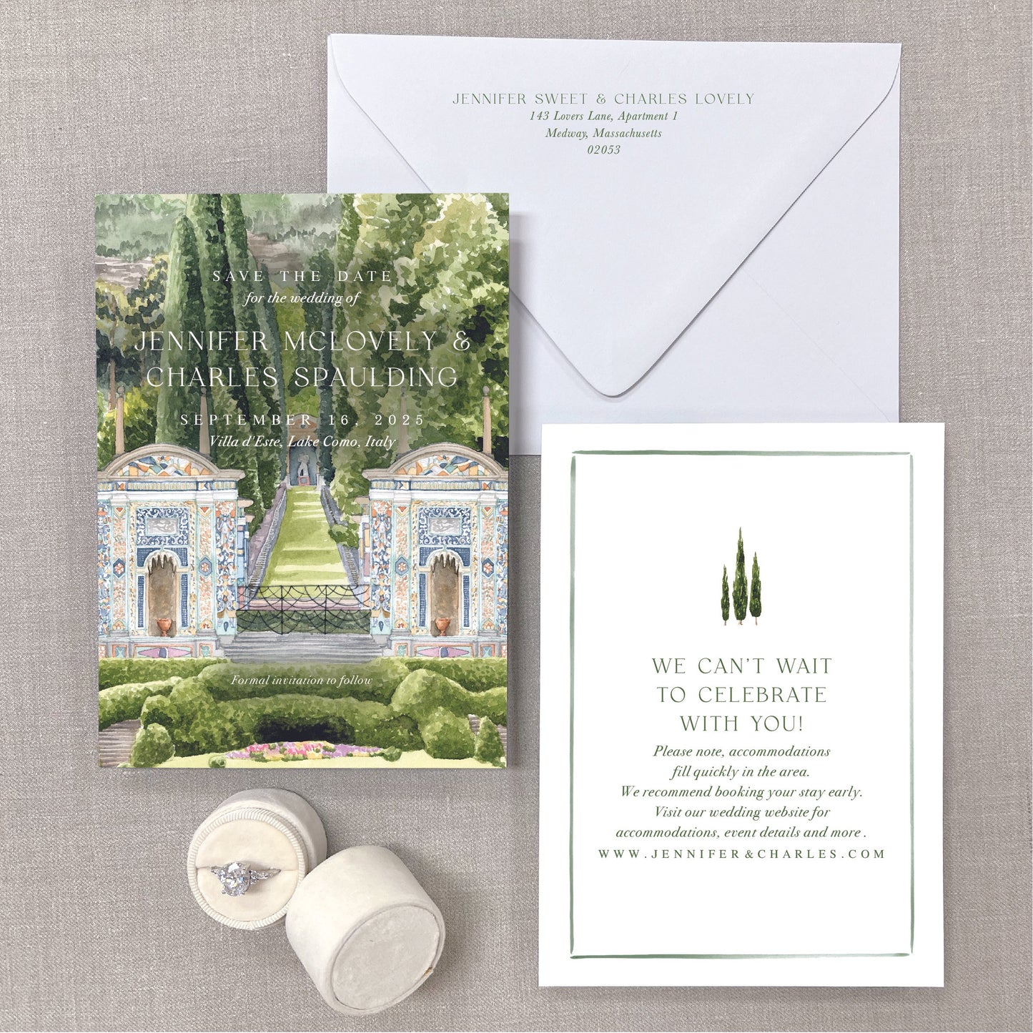 Villa D'Este, Lake Como, Italy, Watercolor Venue Save The Dates