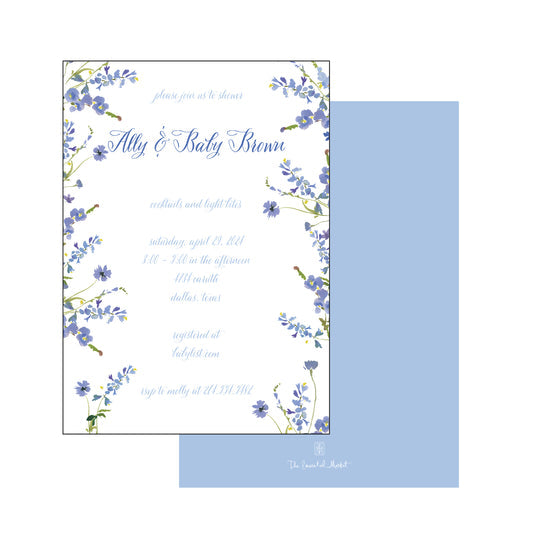 Pink And Blue Bonnets | Invitation | Blue