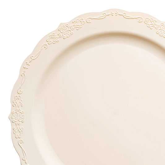 Ivory Vintage Round Disposable Plastic Appetizer/Salad Plates (7.5")