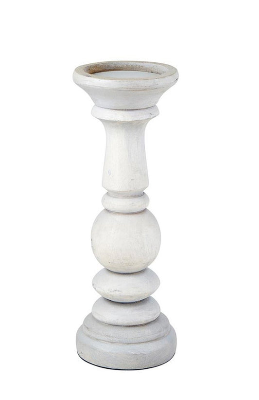 12" Gray Washed Wood Candle Holder