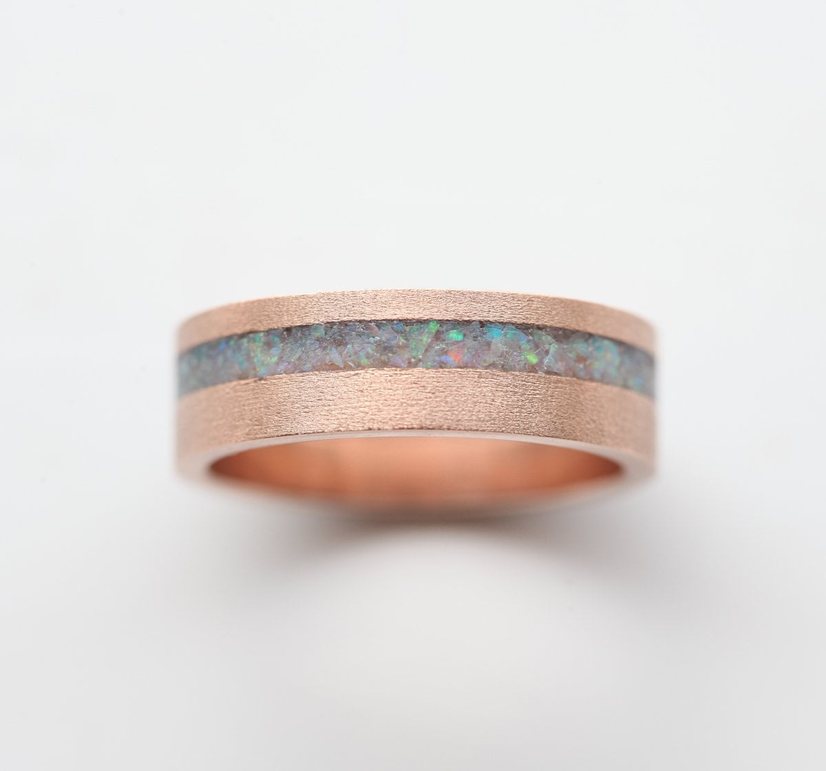 Jean Unisex Wedding Band With Australian Opal Inlay
