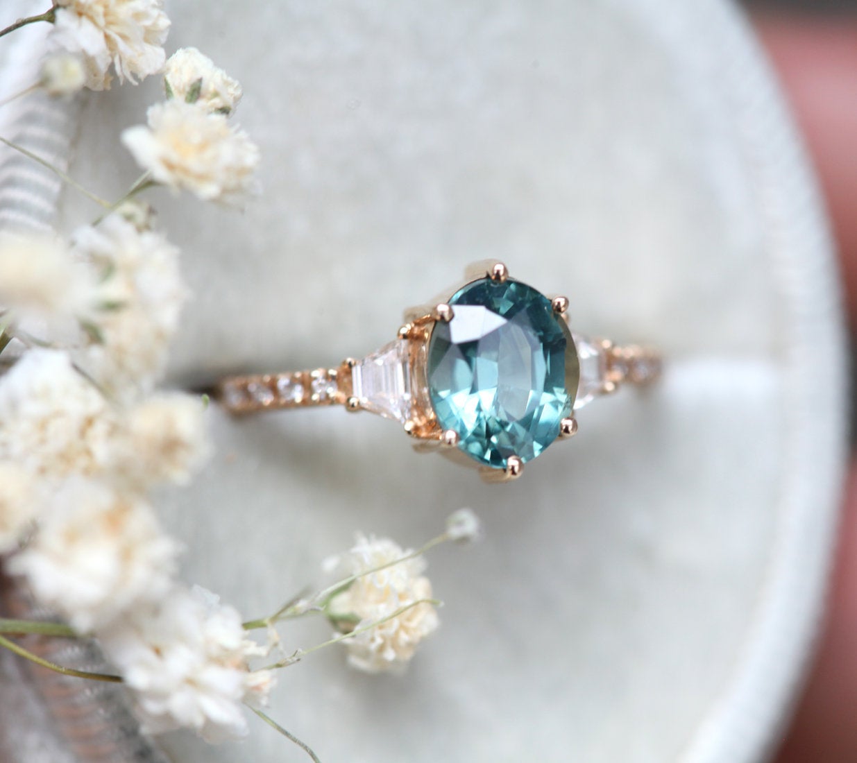 Kasia Teal Sapphire Diamond Ring