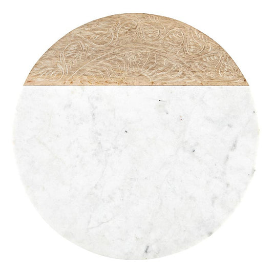 Marble and Carved Wood Serving Board - Round