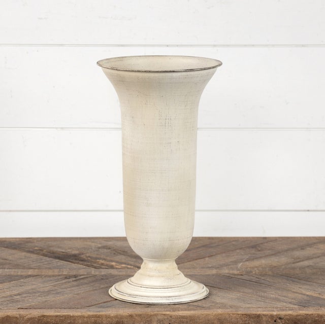 16" White Metal Vase
