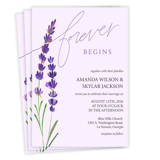 Forever Begins Lavender Flat Wedding Invitation